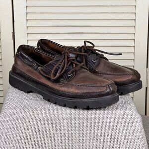 Sonoma Mens Brown Leather Loafers Casual Boat Shoes Slip On Lace Up Moc Toe 12 M